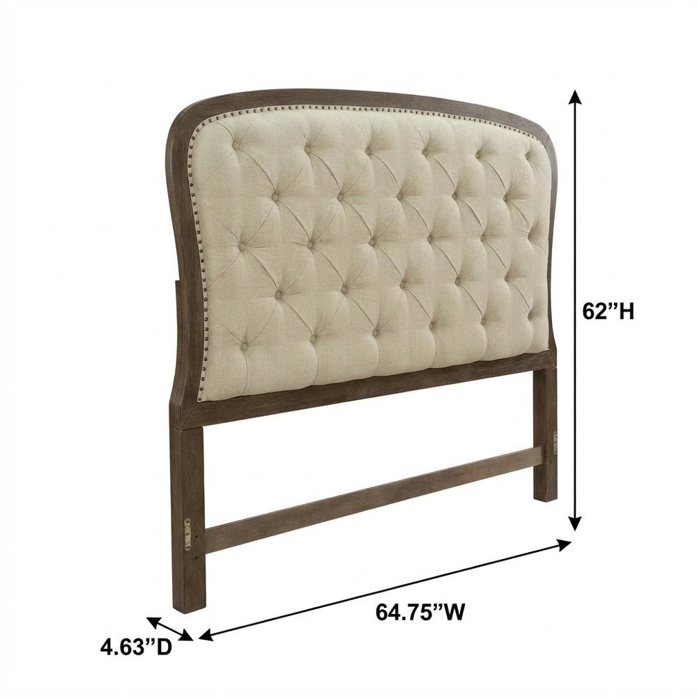 Dusty Taupe Tufted Panel Headboard with Black Finish Poplar Solids Wood