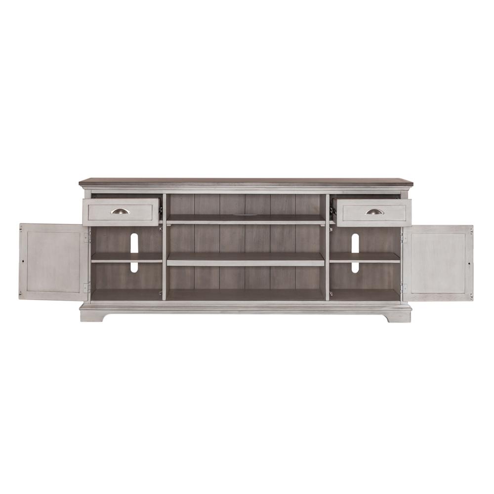 Ocean Isle 72 Inch Entertainment TV Stand in Antique White w/ Weathered Pine
