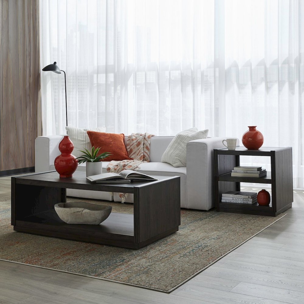 Modern Edge 3 Piece Living Room Set Cocktail Table, 2 End Tables - Caffe Brown