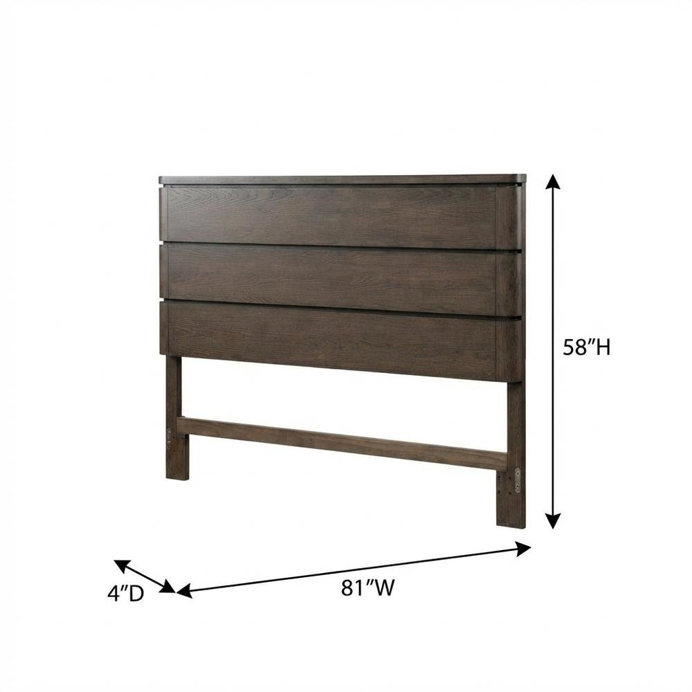 Brown King Panel Bed Headboard with LED Touch Light and Oak Veneers