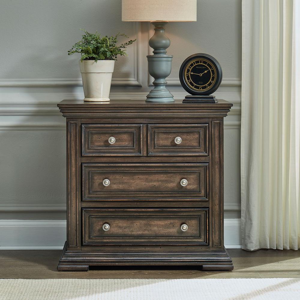 Big Valley Bedside Chest w/ Charging Station in Brownstone w/ Heavy Distressing
