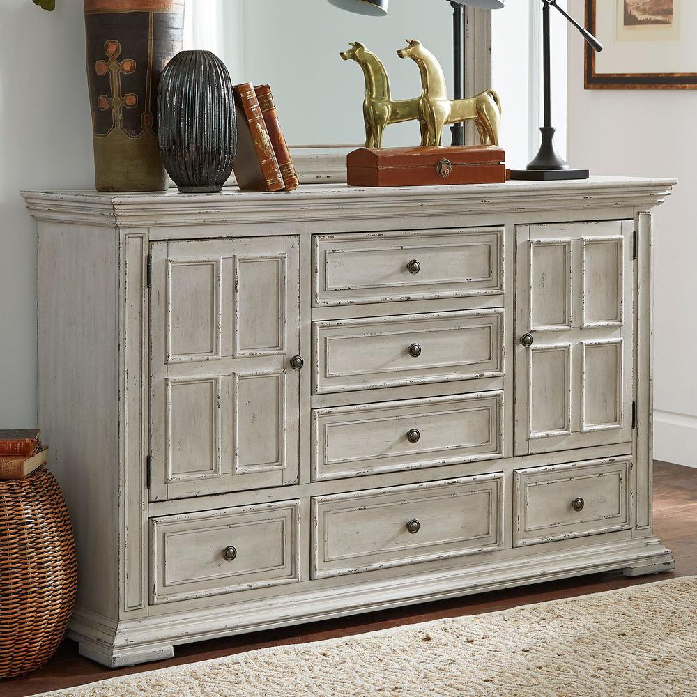 Big Valley 2 Door 6 Drawer Dresser in Whitestone w/ Heavy Distressing