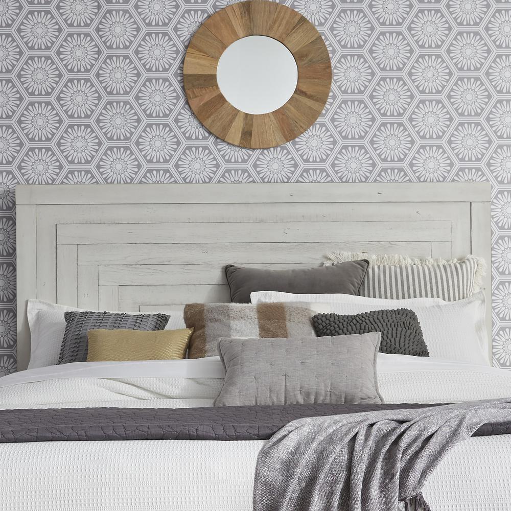 Modern Farmhouse Queen Panel Headboard in Flea Market White w/ Heavy Distressing