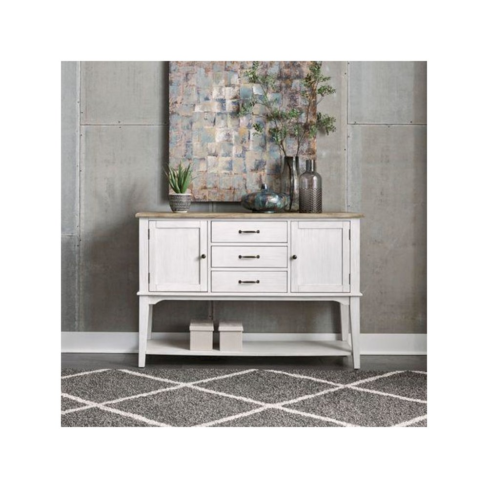 Summerville Server in Soft White Wash w/ Wirebrushed Gray Top
