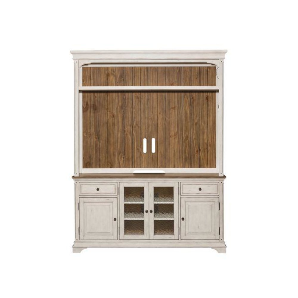Entertainment Center Antique White w/ Wirebrushed Tobacco Accents