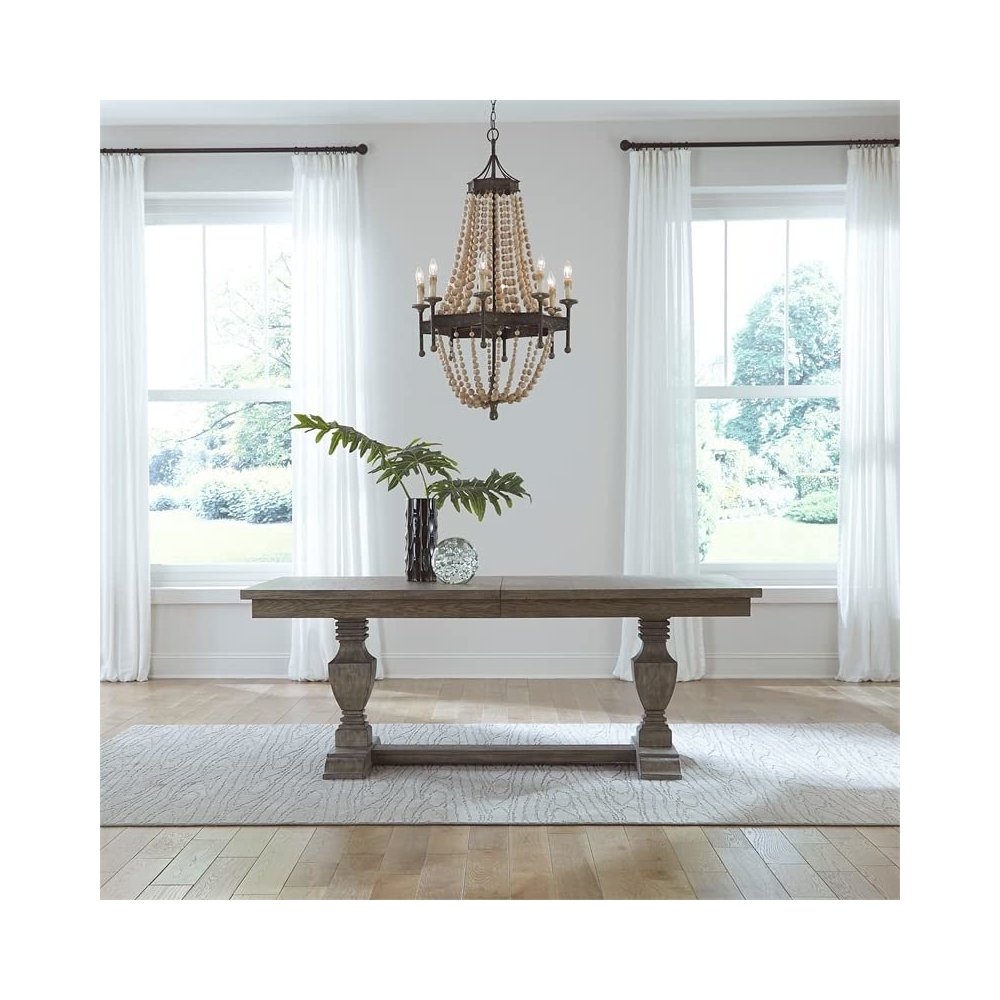 Trestle Table Set in Rubberwood & Poplar Solids w/ Split Heart White Oak Veneers