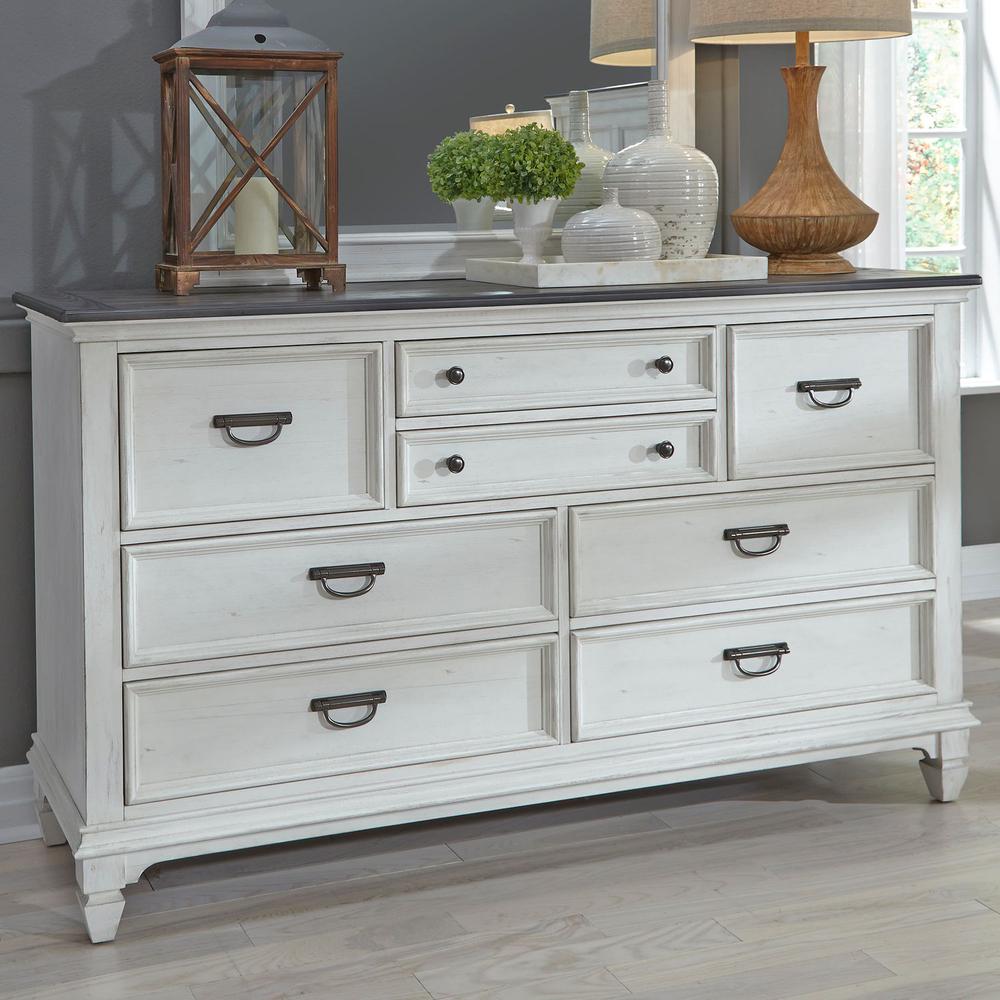 Allyson Park 8 Drawer Dresser in Wirebrushed White w/ Charcoal Top