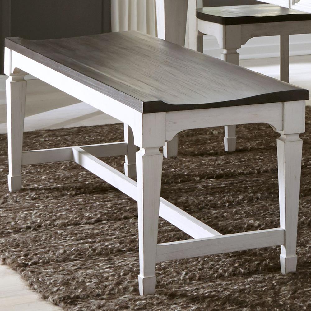 Allyson Park Wood Seat Bench in Wirebrushed White w/ Charcoal Top