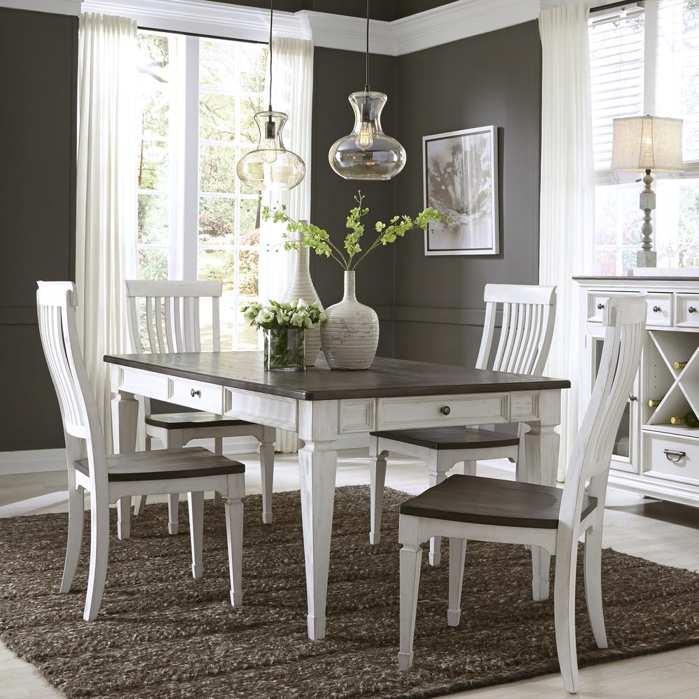 Allyson Park 5 Piece Rectangular Table Set in Wirebrushed White w/ Charcoal Top