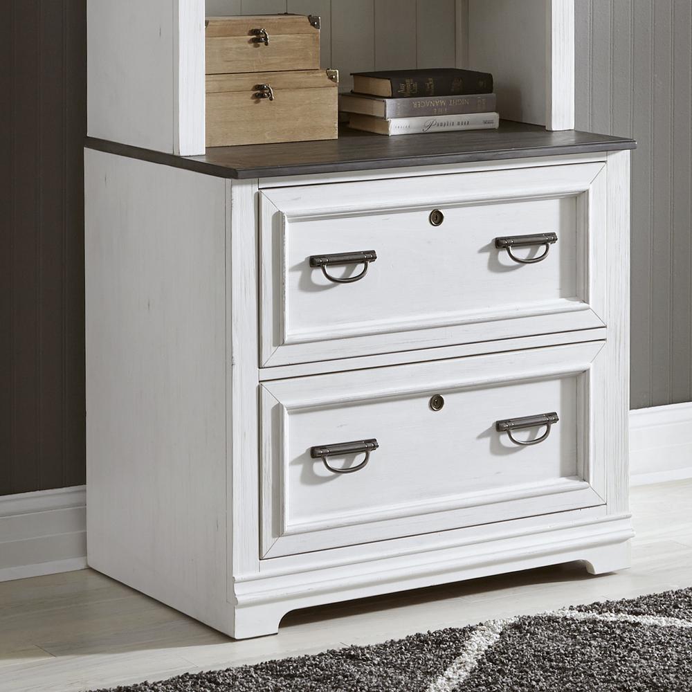 Allyson Park Bunching Lateral File Cabinet in Wirebrushed White w/ Charcoal Top
