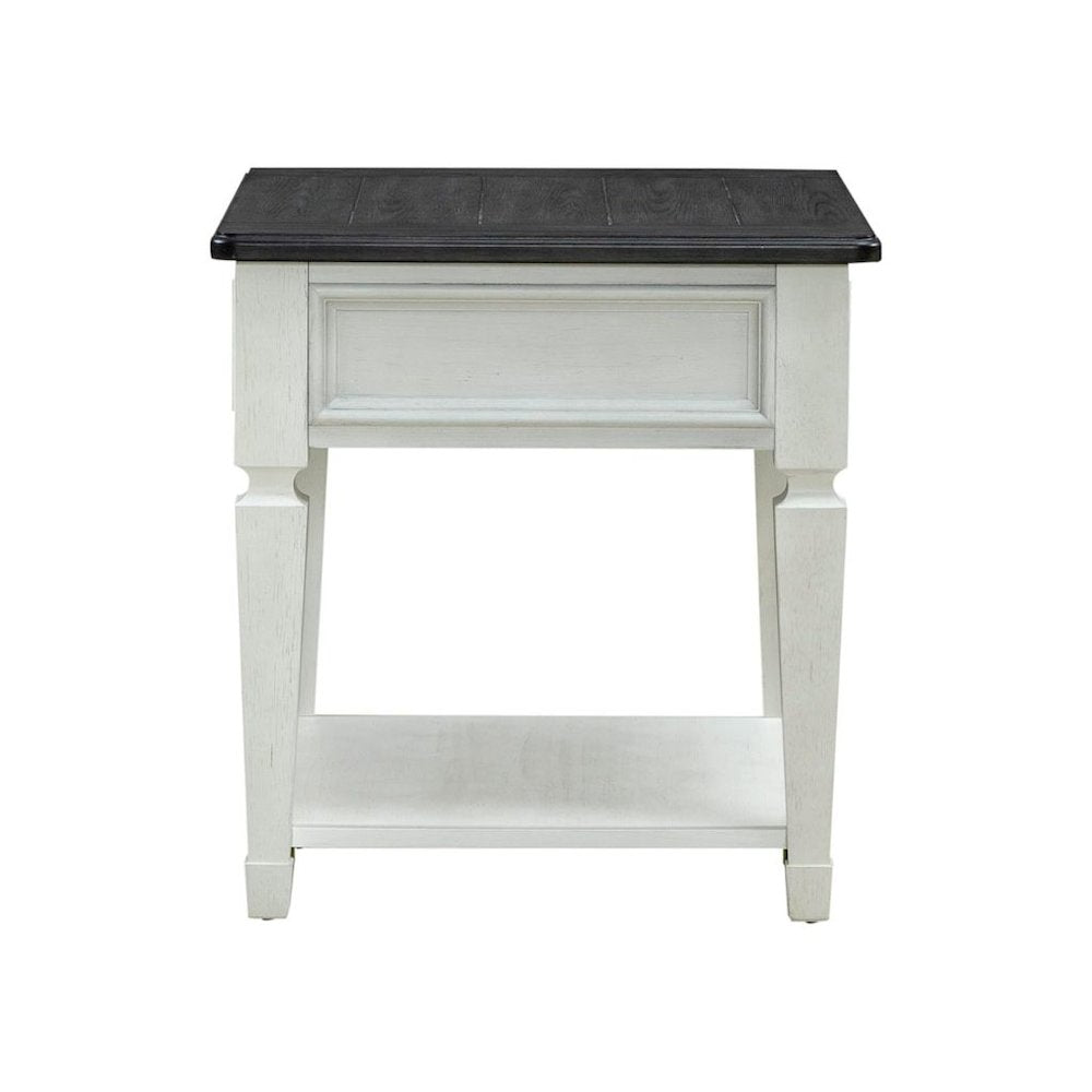 Antique White Wood End Table with Drawer and Bottom Shelf for Living Room