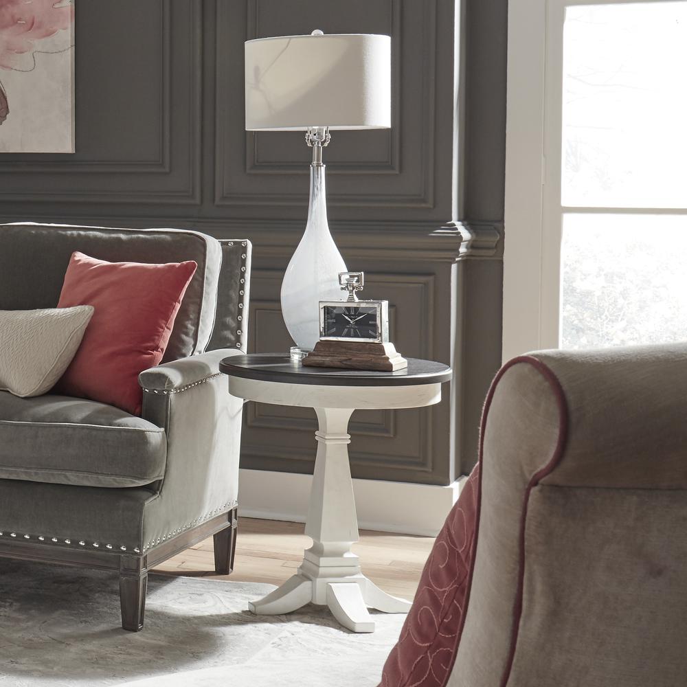 Allyson Park Chair Side Table in Wirebrushed White w/ Charcoal Top