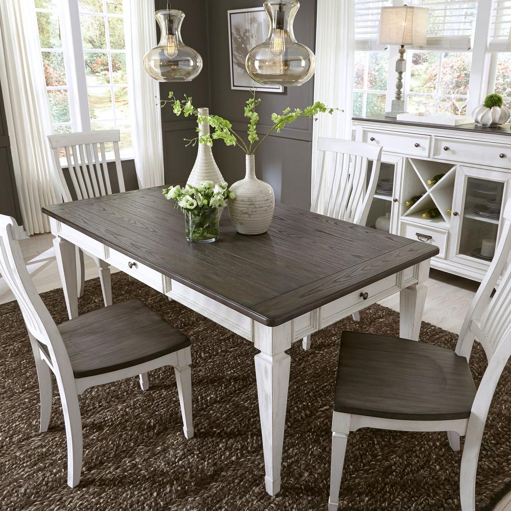 Allyson Park Rectangular Leg Table in Wirebrushed White w/ Charcoal Top