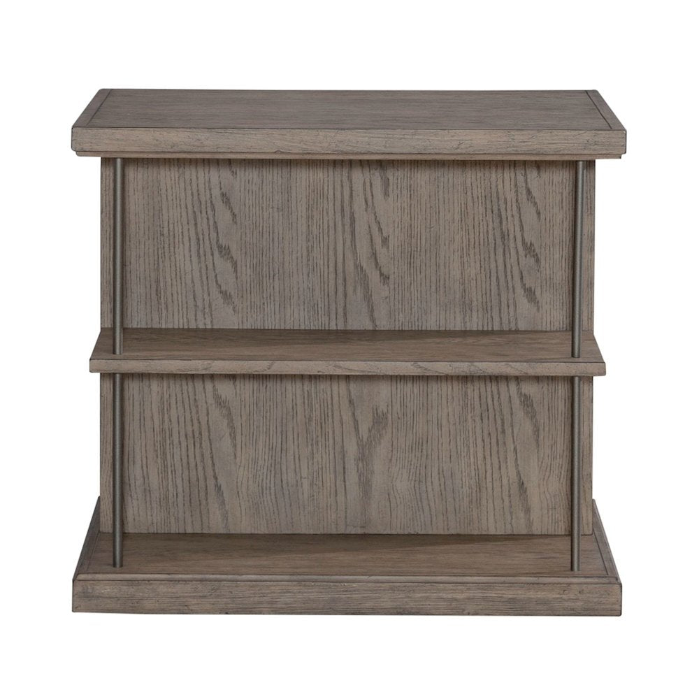 City Scape Metal Accent Oak Wood End Table for Living Room Burnished Beige