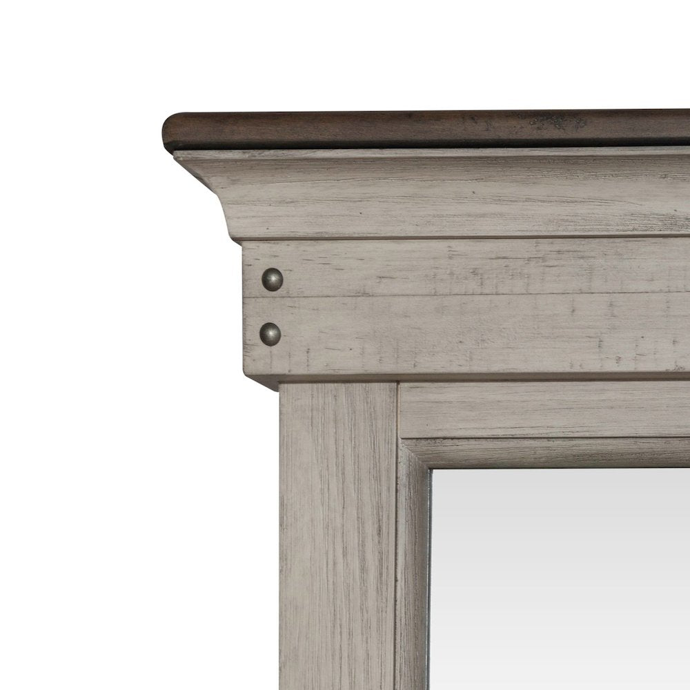 Landscape Mirror Farmhouse White in Weathered Linen Finish w/ Dusty Taupe Tops