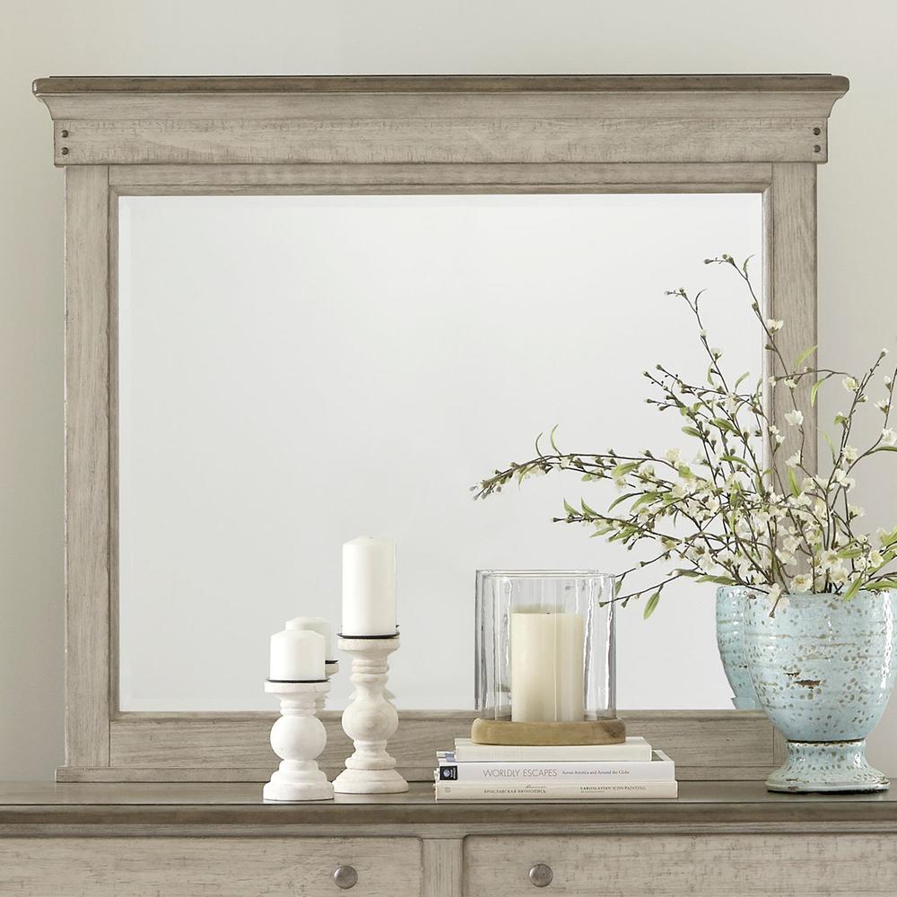 Ivy Hollow Dresser & Mirror in Weathered Linen Finish w/ Dusty Taupe Tops