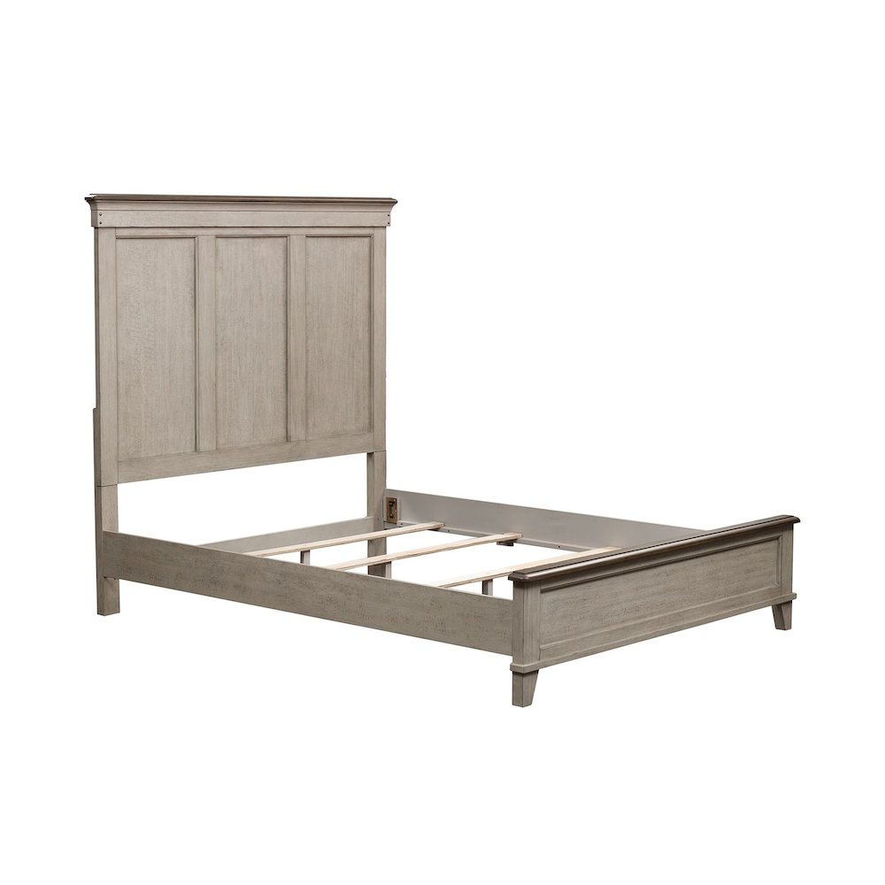 Ivy Hollow Queen Panel Bed in Weathered Linen Finish w/ Dusty Taupe Tops