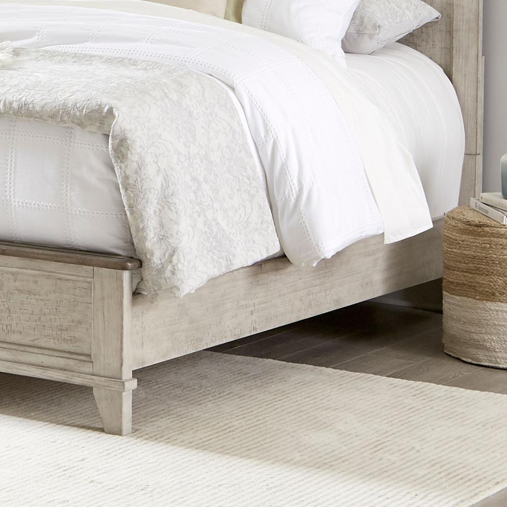 Ivy Hollow Queen Panel Bed in Weathered Linen Finish w/ Dusty Taupe Tops