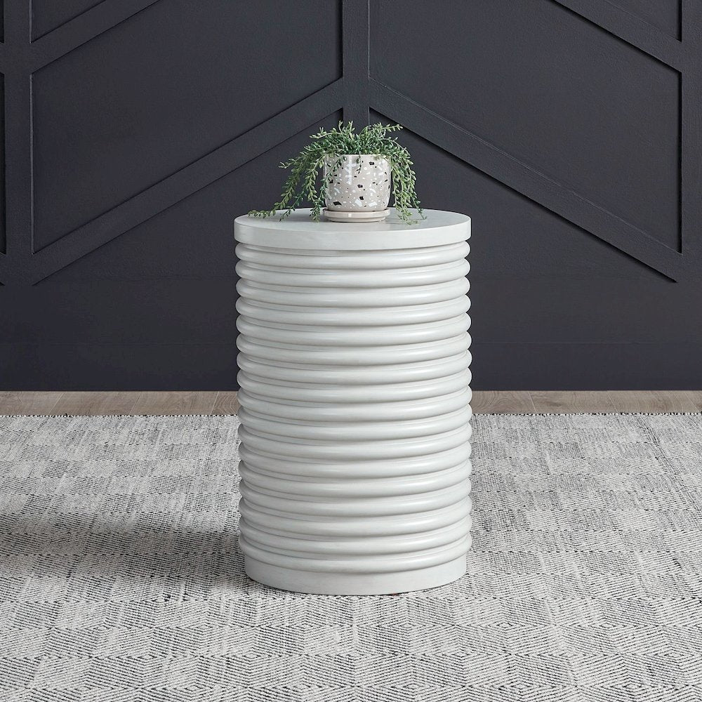 Berkley Round Chairside Table - Linen & Khaki Wood Accents