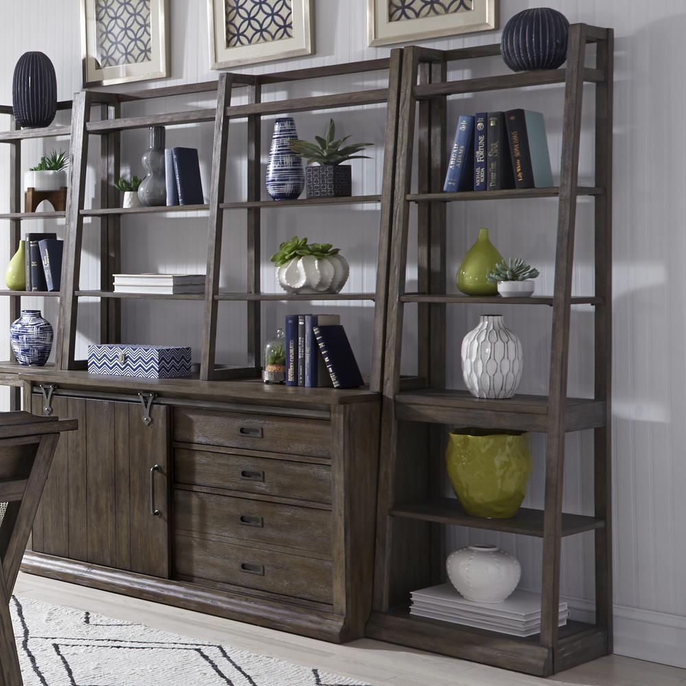 Stone Brook Leaning Bookcase in Rustic Saddle
