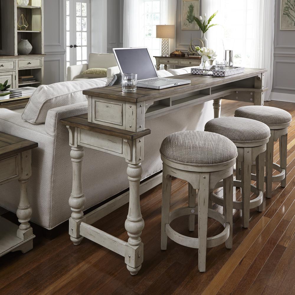 Console Swivel Stool Antique White w/ Wirebrushed Tobacco Accents