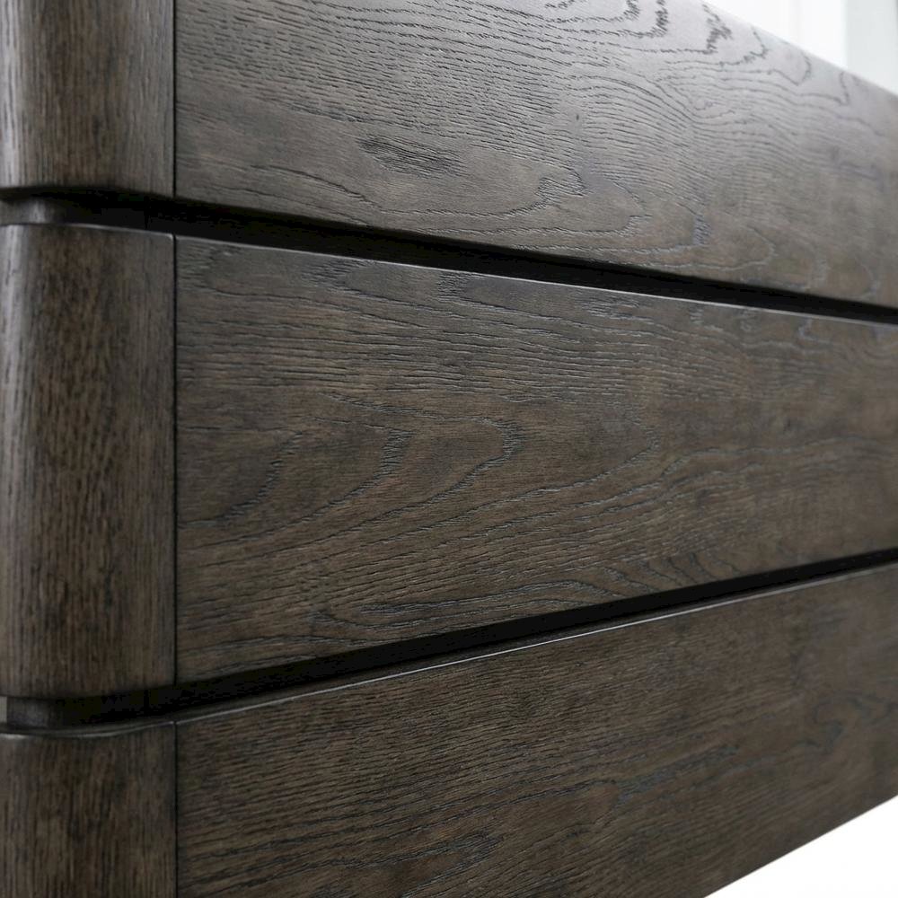Brown Queen Panel Bed Headboard with LED Touch Light and Oak Veneers