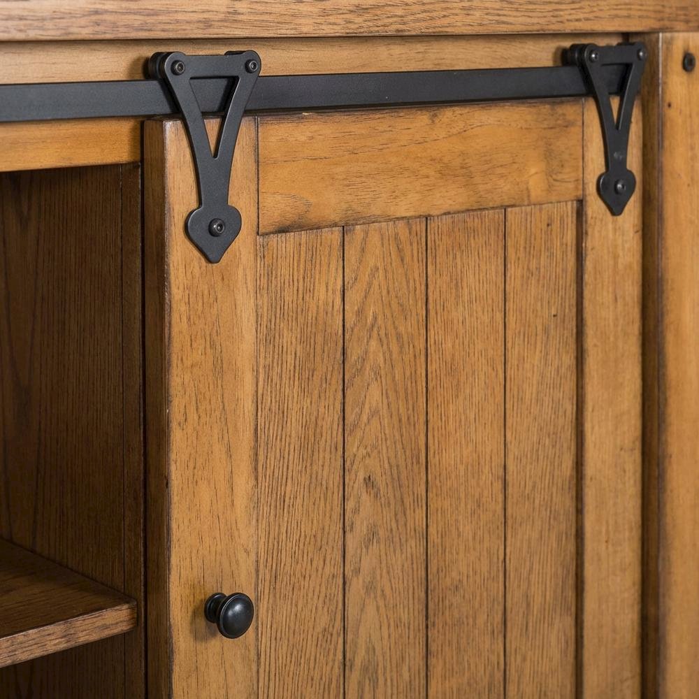 Rustic Oak TV Console with Solid and Manufactured Wood Construction