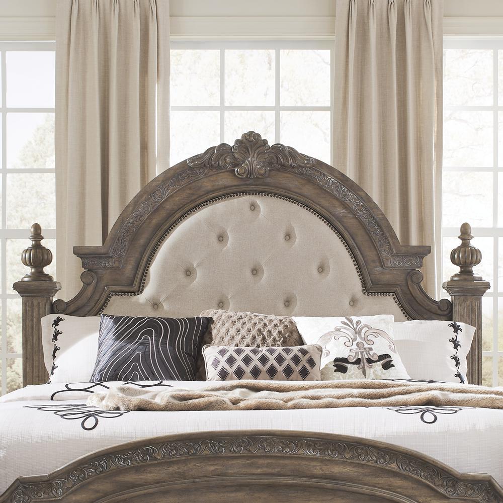 Queen Uph Poster Headboard Traditional Brown in Chestnut Finish w/ Dusty Wax