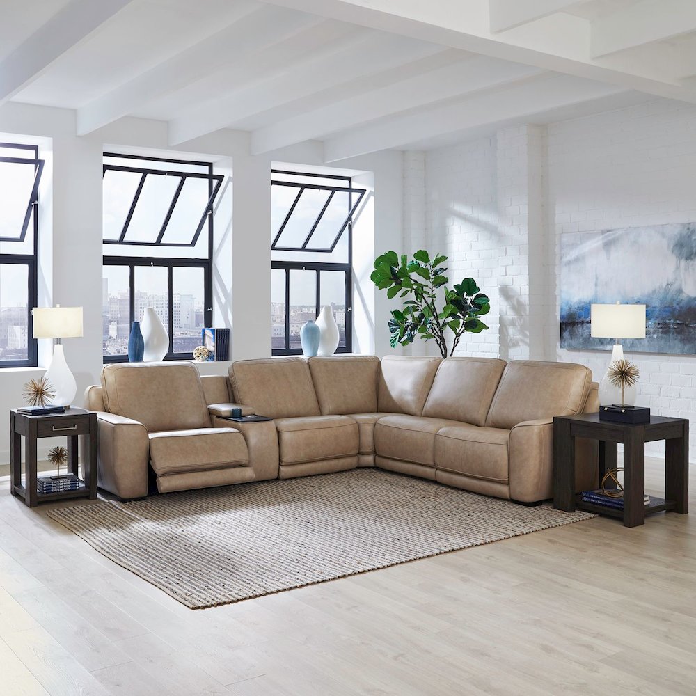 Blake Power Reclining 6 Piece Sectional Sofa - Sophia Oatmeal Leather