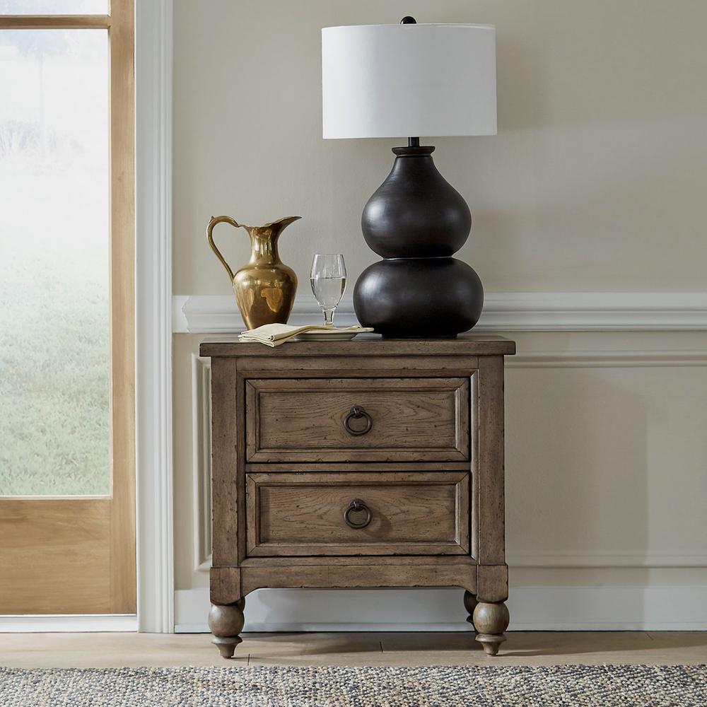 2 Drawer Night Stand w/ Charging Station in Dusty Taupe