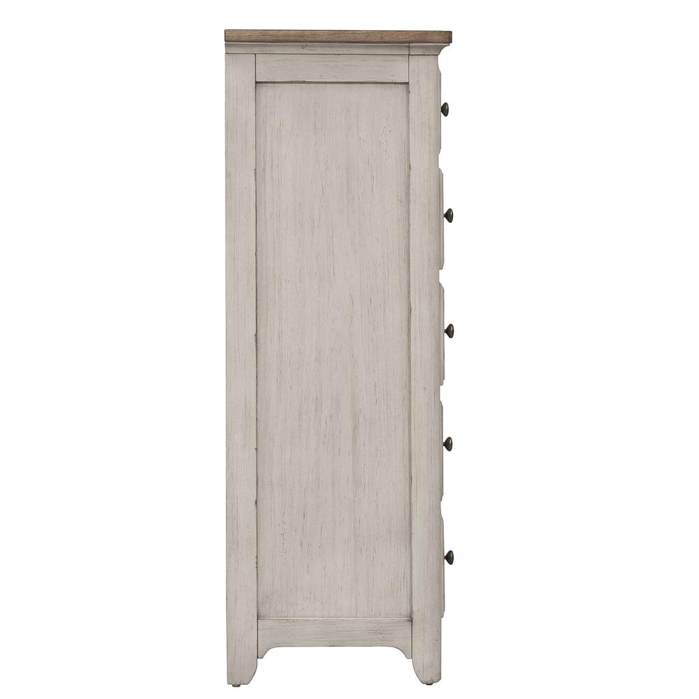 Farmhouse Reimagined 5 Drawer Chest in Antique White w/ Chestnut Top