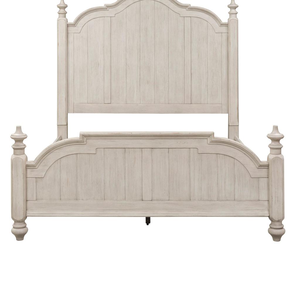 Farmhouse Reimagined King Poster Bed in Antique White w/ Chestnut Top
