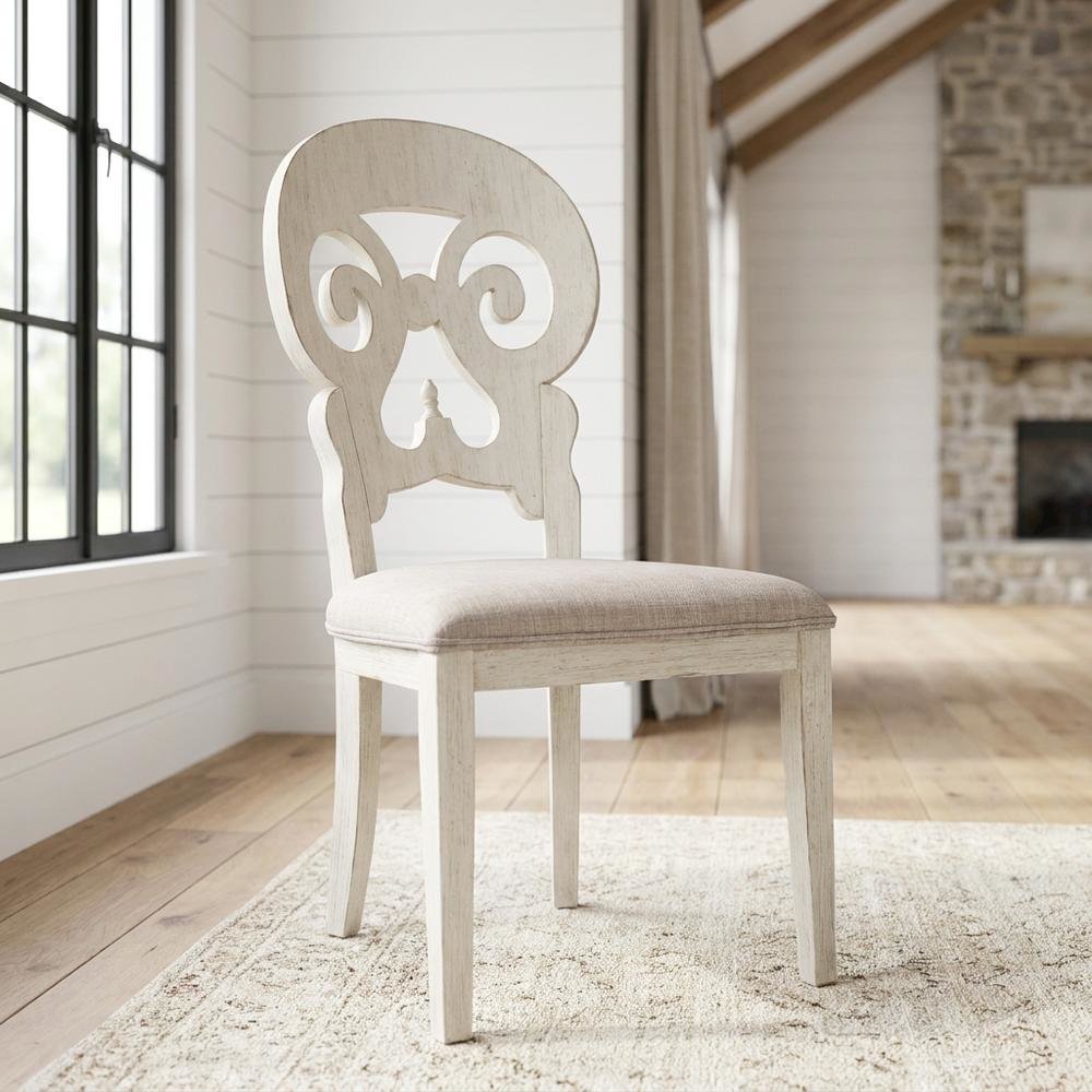 Solid Wood Splat Back Farmhouse Dining Chair with Linen Blend Seat, White