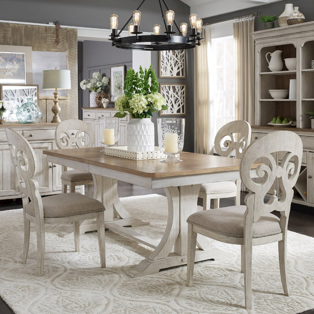 5 Piece Ped Table Set in Rubberwood Solids with Hickory & Pine Veneers