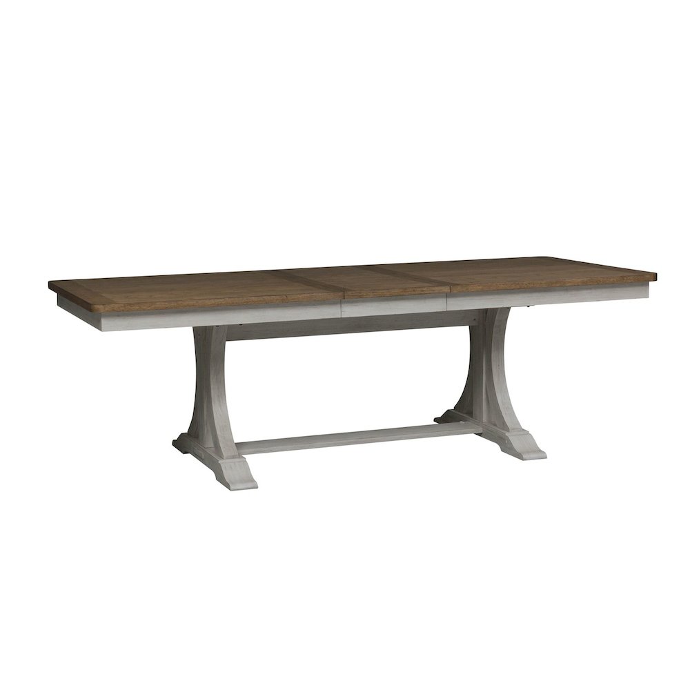 Reimagined 6 Piece Upholstered Trestle Table Set - Dining Bench, 4 Splat Back