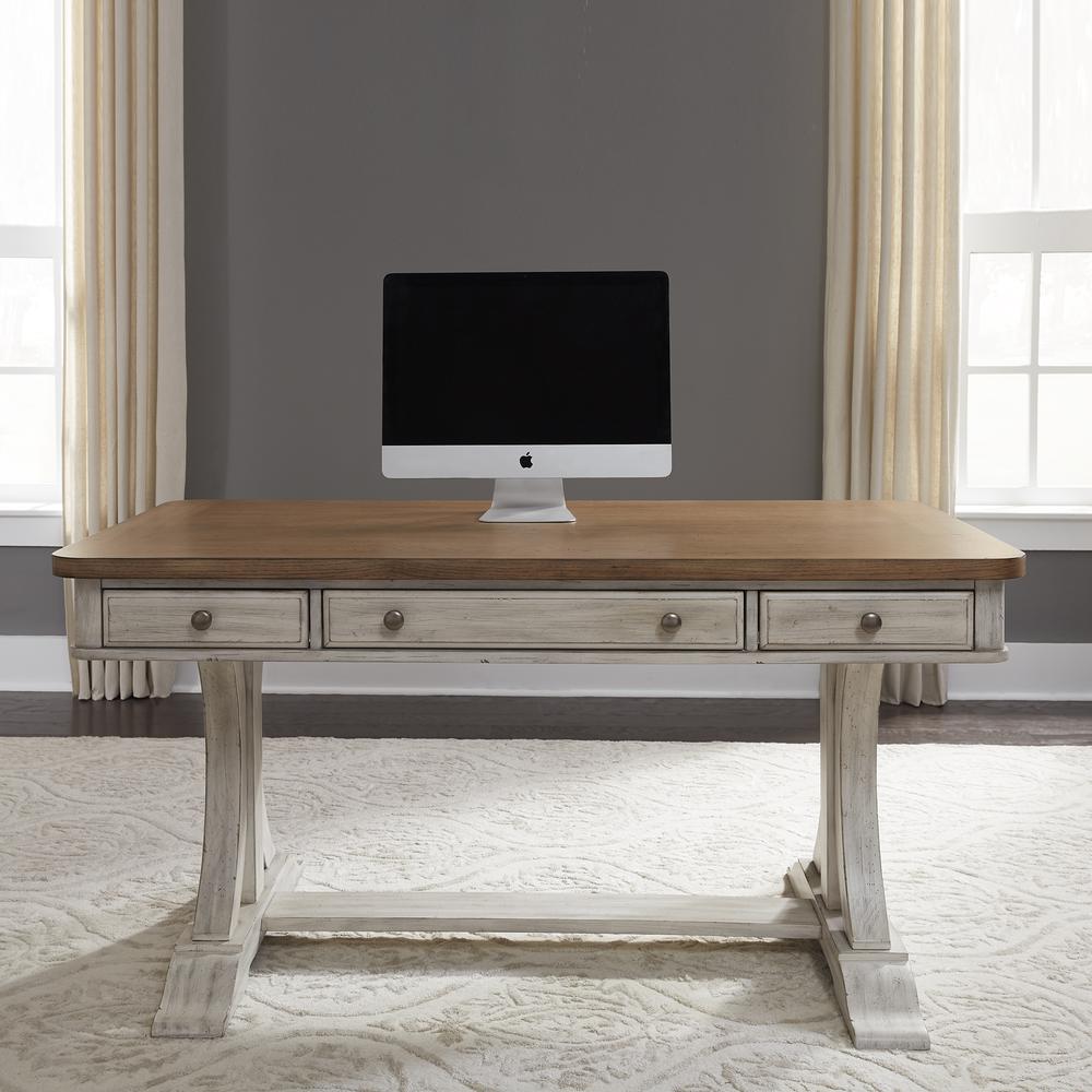 Farmhouse Reimagined Writing Desk in Antique White w/ Chestnut Top