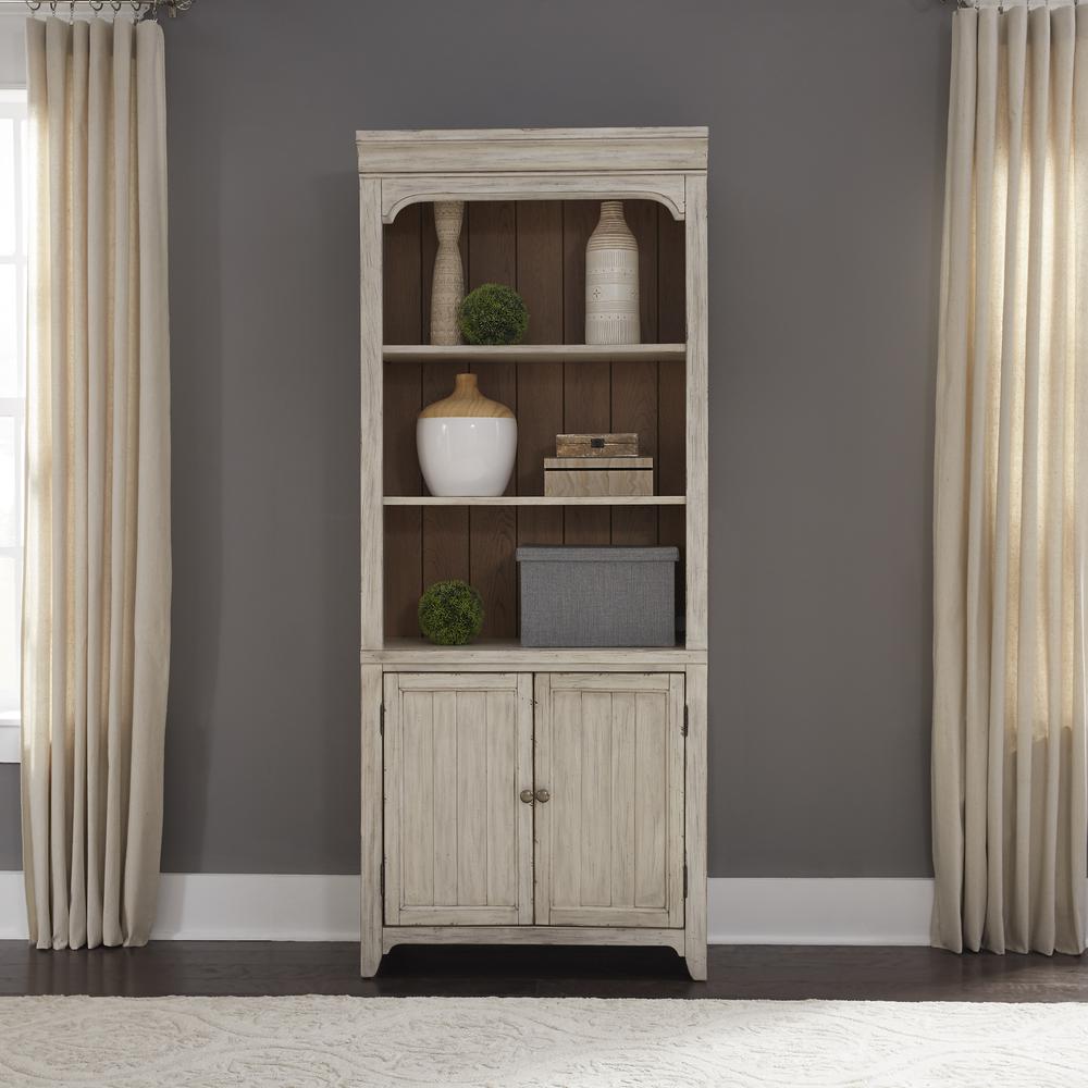 Farmhouse Reimagined Bookcase in Antique White w/ Chestnut Top