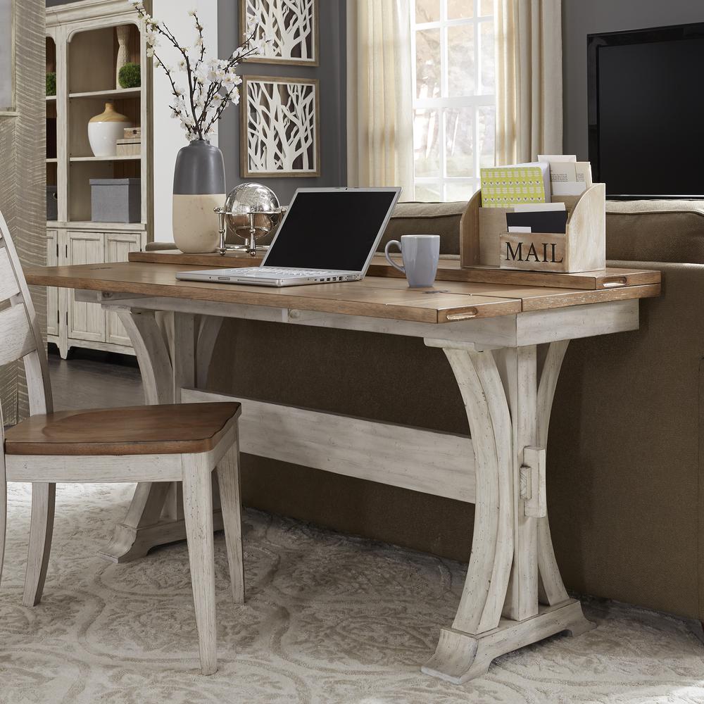 Farmhouse Reimagined Flip Lid Sofa Table in Antique White w/ Chestnut Top