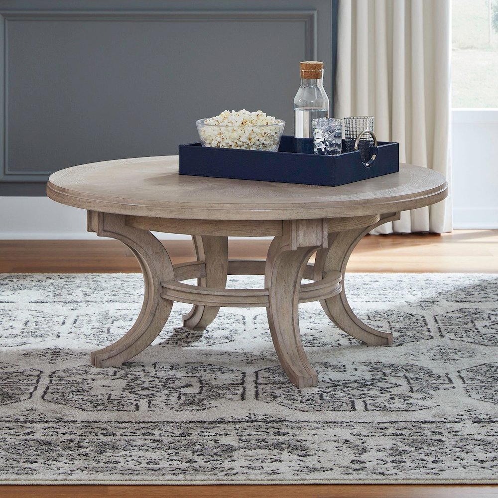 Round Cocktail Table for Living Room Traditional - Sanctuary White Oak Wood