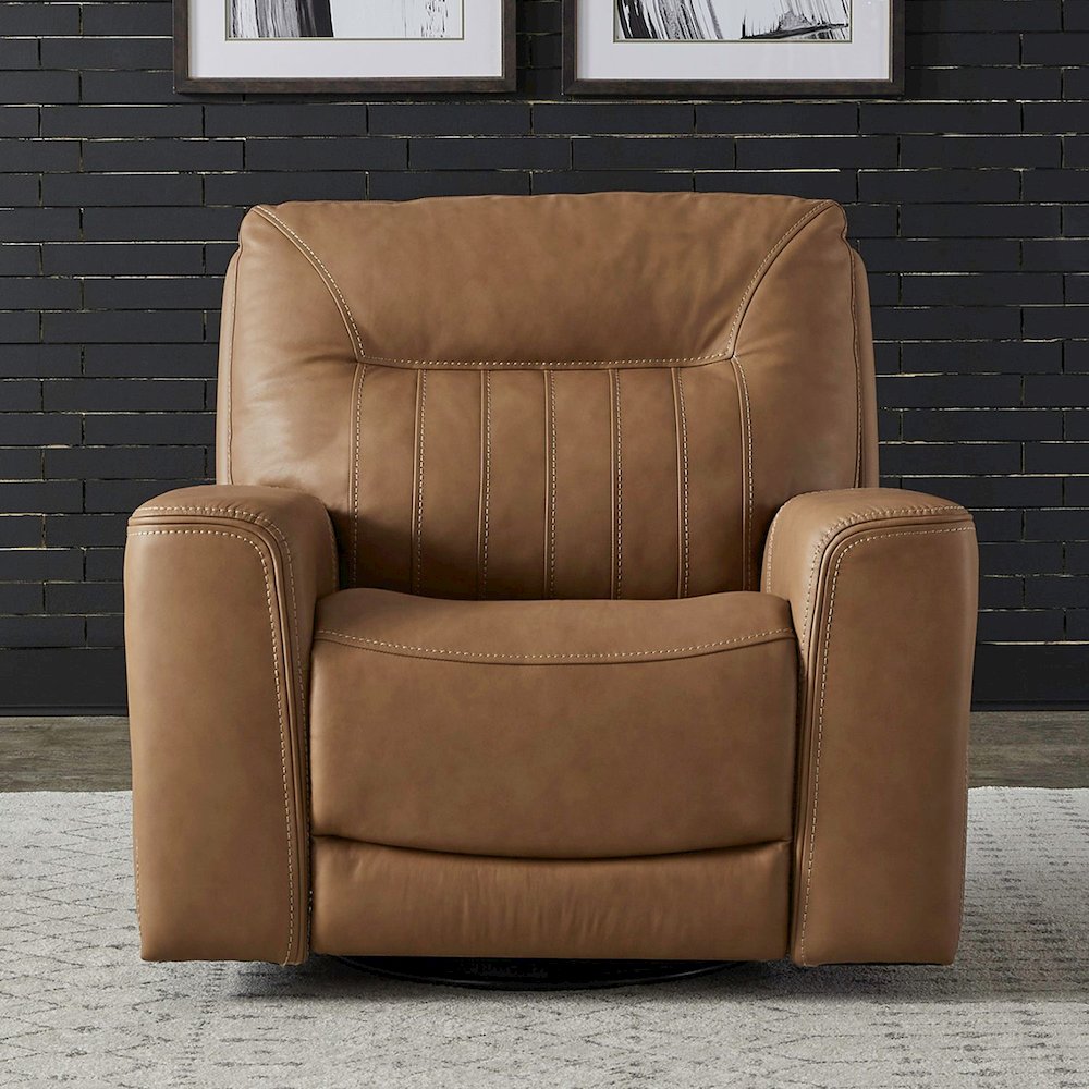 Bennett Recliner Armchair with Swivel Base, Charging Ports - Butternut Leather