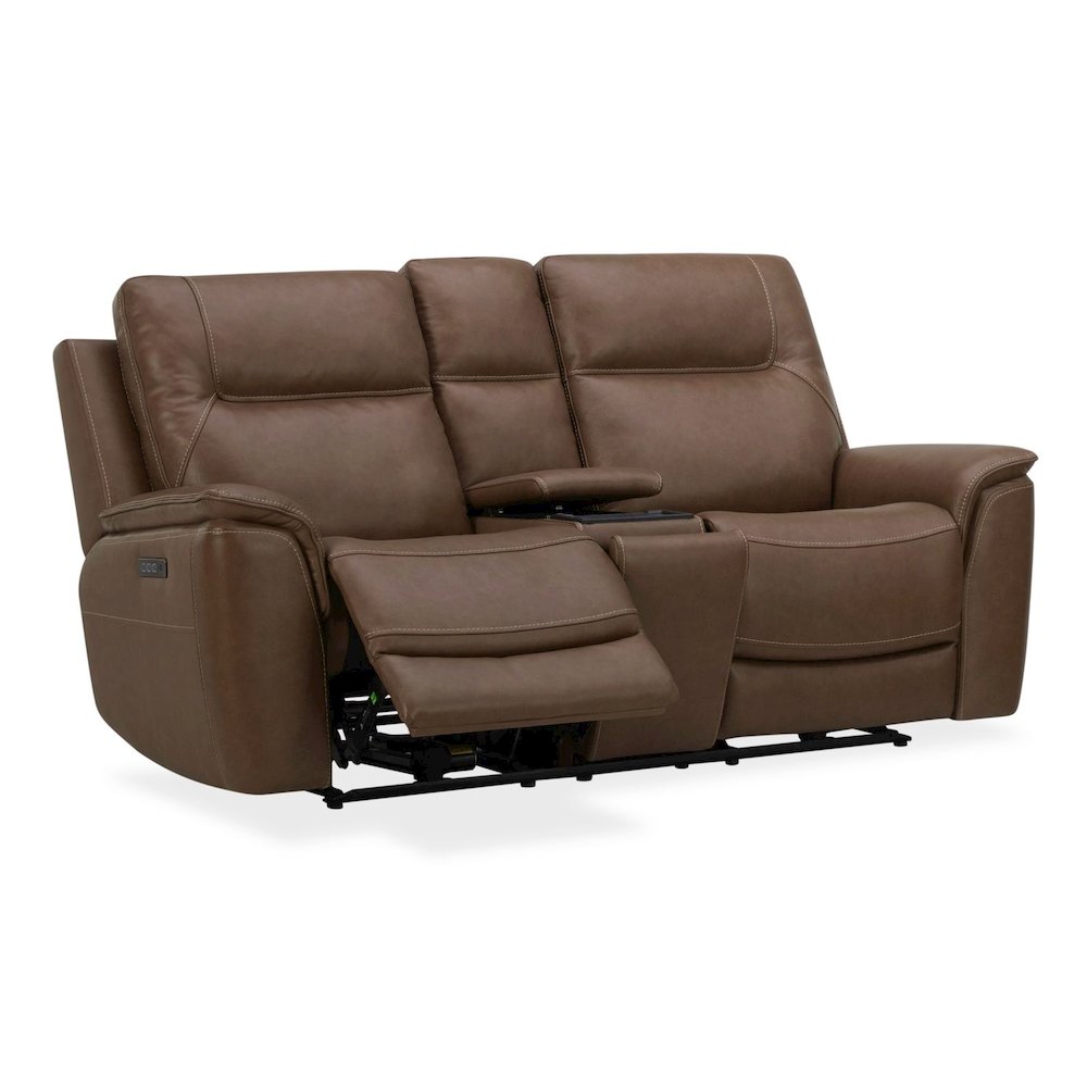 Collins Triple Power Reclining Loveseat with Console - York Chestnut Leather