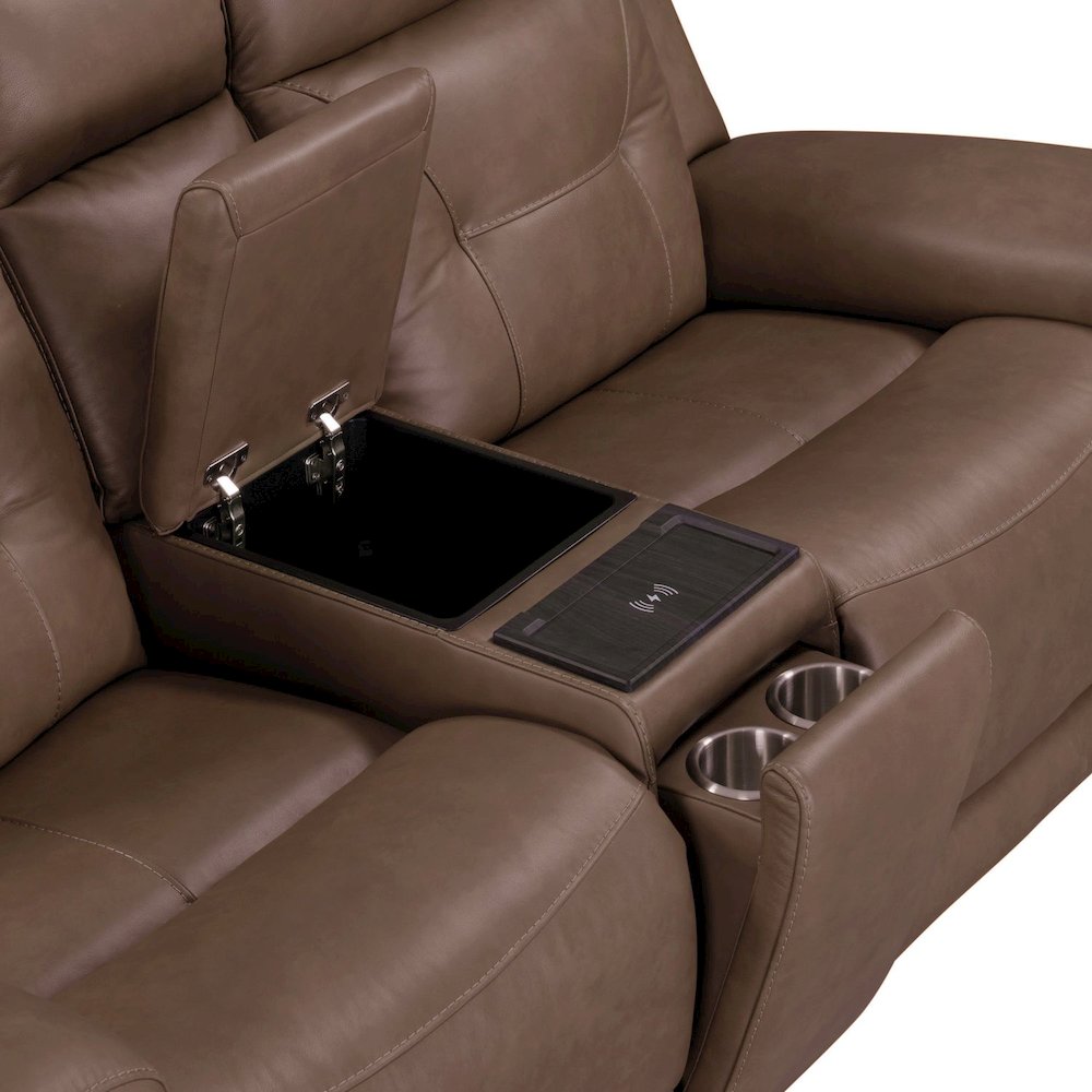 Beckham Power Reclining Loveseat with Console - Aline Saddle Brown Leather