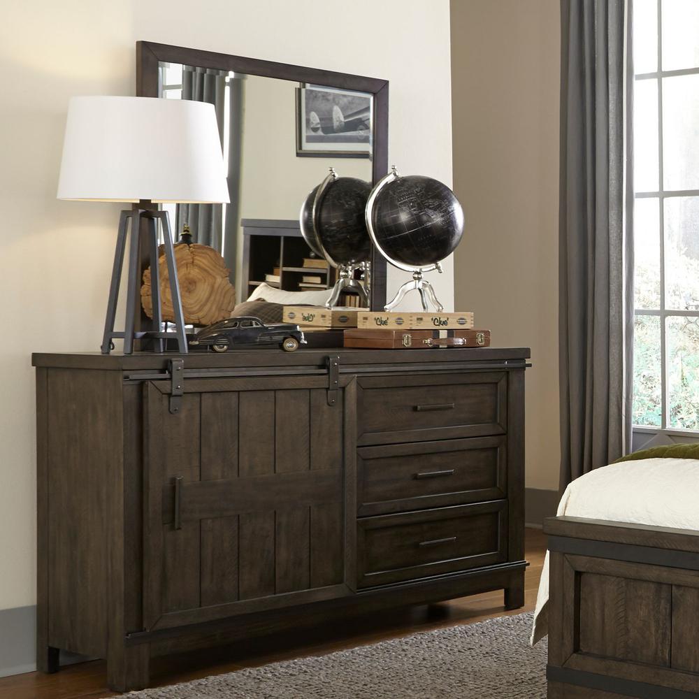 Thornwood Hills Barn Door Dresser in Rock Beaten Brown w/ Saw Cuts