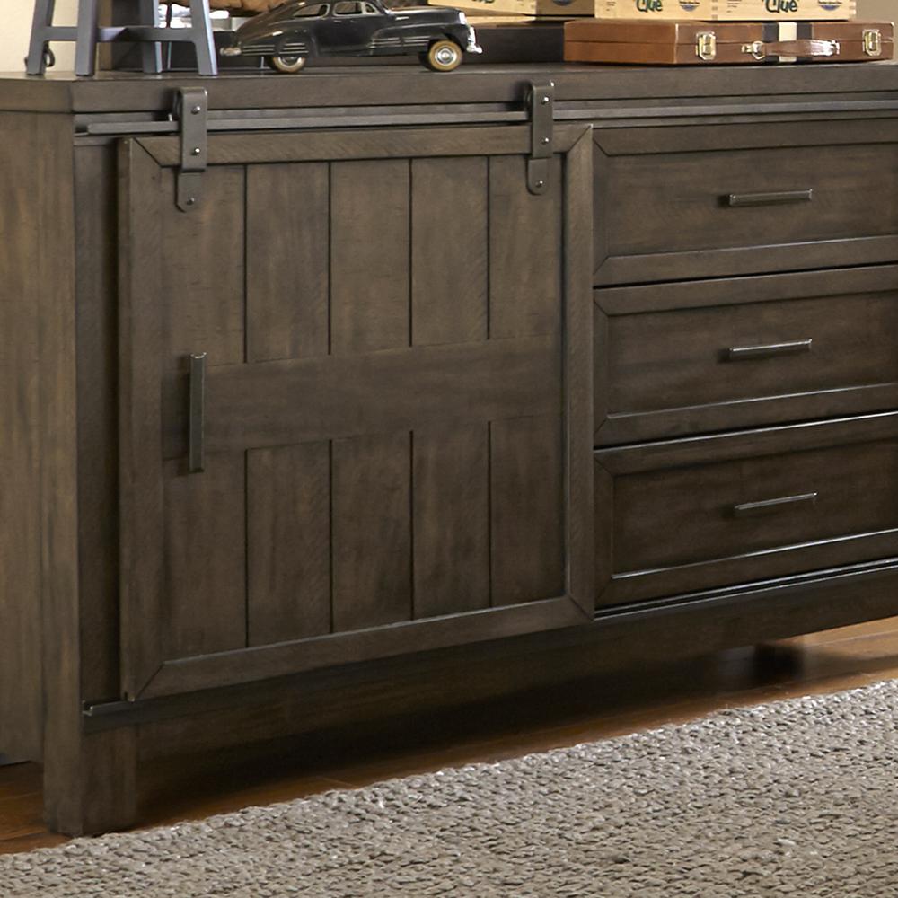 Thornwood Hills Dresser & Mirror in Rock Beaten Brown w/ Saw Cuts