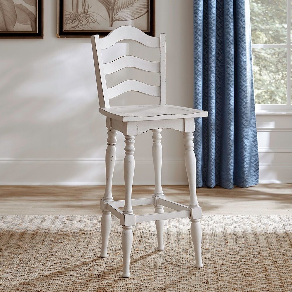 Ladderback Swivel Bar Stools - Set of 2 - Antique White & Weathered Bark