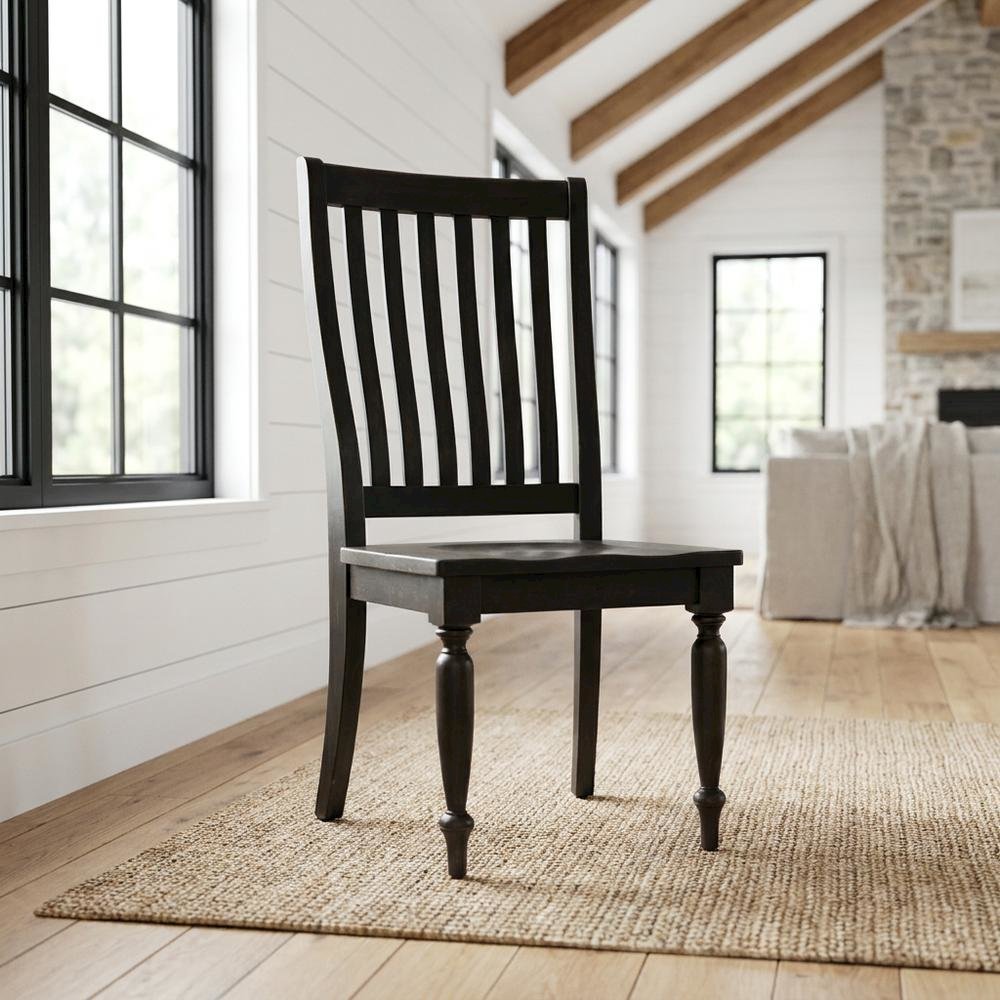 Rubberwood Solid Wood Slat Back Farmhouse Dining Chair for Kitchen Table, Black