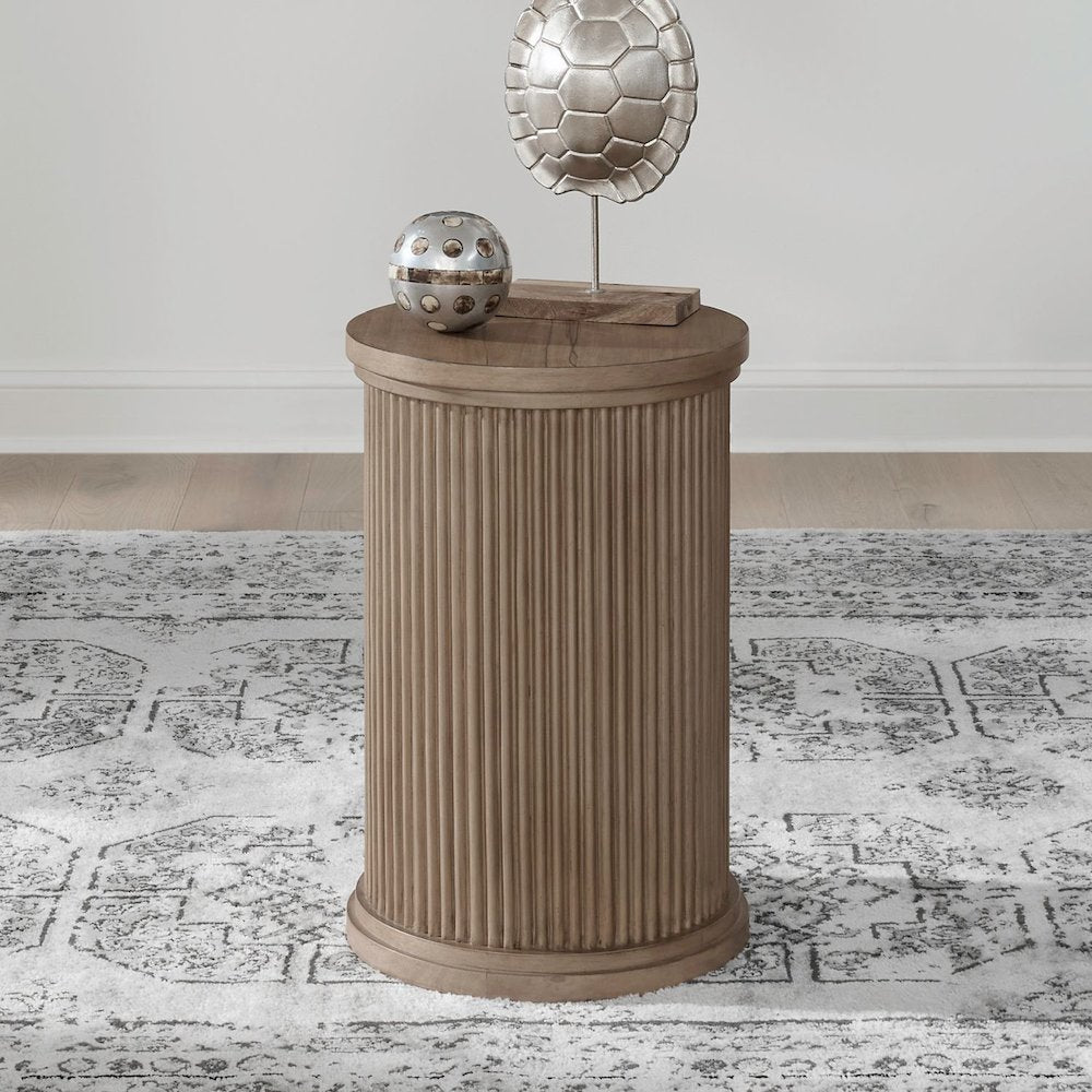 Haven Hills Round Chairside Table for Living Room - Camel Beige Birch Wood