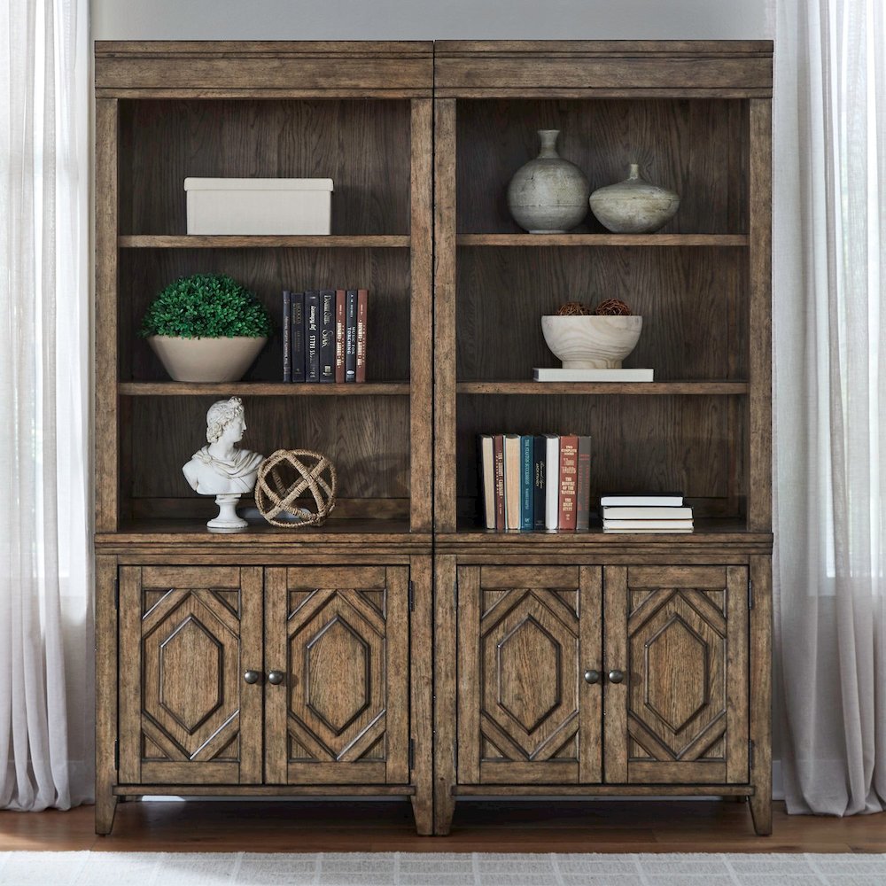 Carolina Park 2 Piece Bunching Bookcase Office Storage - Amber Brown