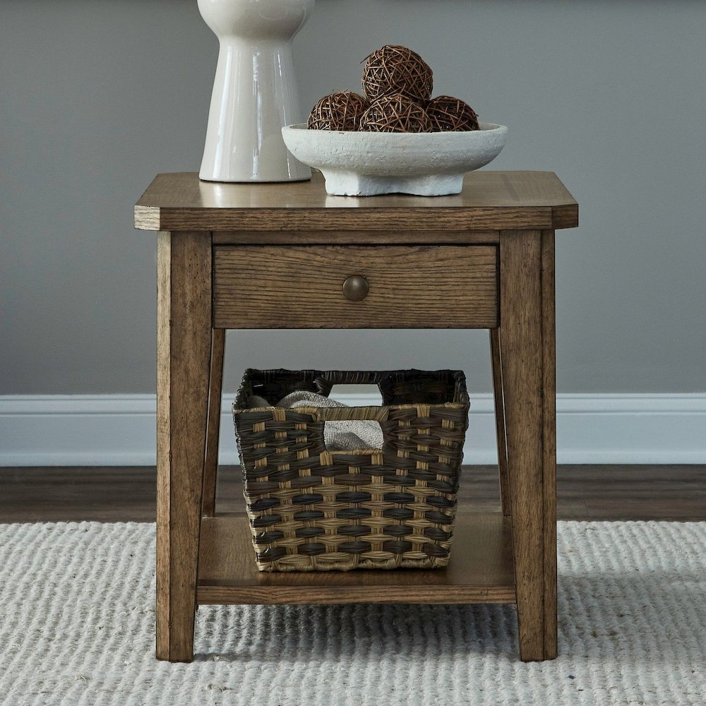 Carolina Park End Table for Living Room - Amber Brown Oak