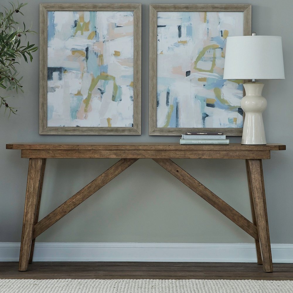 Carolina Park Sofa Table for Living Room - Amber Brown Oak